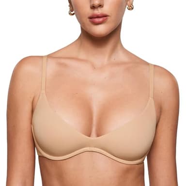 INLYRIC Women's Inbarely Plus Plunge Bra - Unlined Underwire Sexy Demi Balconette Bras Warm Beige 38D