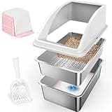 AIPERRO Stainless Steel Litter Box for Pine Pellet Cat Litter Non Clumping Litter System | XXL Sifting Cat Litter Box with Lid for Big Cats | High Sided, Anti-Urine Leakage | Non-Stick Bottom