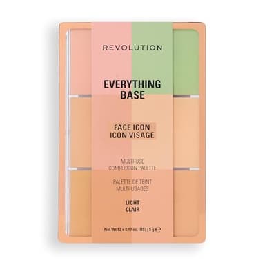 Revolution Everything Base Face Icon Complexion Palette, Multi-Use Cream Contour, Concealer, Corrector, Highlighter & Blush Kit, Vegan & Cruelty-Free, Light