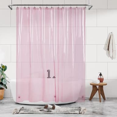 Barossa Design Shower Curtain Liner - Premium Clear Pink PEVA Shower Liner with 3 Magnets and Metal Grommets, Waterproof Lightweight Plastic Standard Size Bathroom Curtains - Translucent Pink