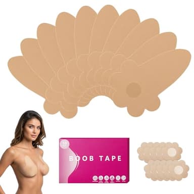 Seconds Countdown 10 Pcs Boob Tape for Breast Lift - BoobTape with 10 Pcs Pastie,Body Tape for Women Invisible Breast Bra Beige