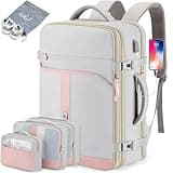42L Travel Laptop Backpack, Expandable Carry-on Luggage, Anti-Theft Business Weekender Bag with USB Port, 3 Packing Cubes & Shoe Bag (Grey)