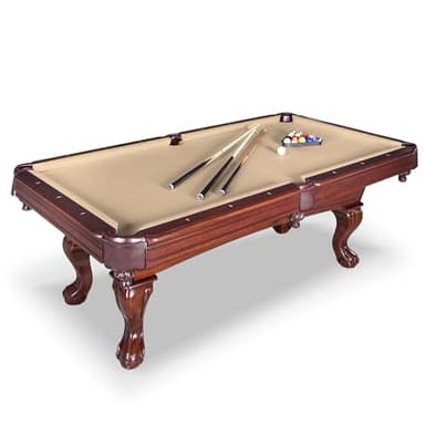 Hathaway Augusta 8 Foot Pool Table with Complete Accessories – Classic Full Size Billiard Table for Home Use – Classic Ball and Claw Legs, Inlaid Sights, K-66 Cushions – Walnut Finish with Camel Felt