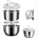 6L Stainless Steel Salad Spinner, Vegetable Spinner, Lettuce Spinner, Fruit Washer, Quick Spin Commercial Salad Spinner for Household Vegetables and Pasta Fries Spinner Essential Kitchen Utensils