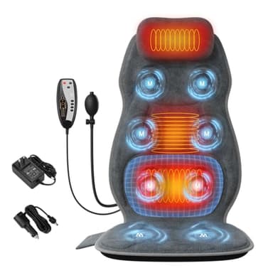 comrelax Back Massager with Heat, Full Body Massage Pad with Pillow Neck Support, Soft Plush Fabric Cover, Chair Massager with 3D Lumbar Truction and 8 Vibration Motors, Home Office Use