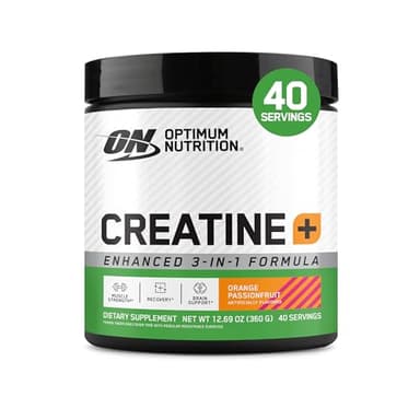 Optimum Nutrition Creatine Monohydrate Plus Powder, Orange Passionfruit Flavored Creatine Performance Blend With Electrolytes for Hydration, Added Vitamins, 40 Servings, 360 Grams (Packaging May Vary)