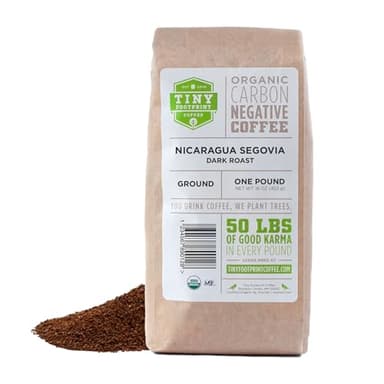 Tiny Footprint Coffee - Nicaragua Segovia, Dark Roast, USDA Organic Coffee - Shade Grown, Fair Trade Certified & Carbon Negative - Ground Coffee, 16 Oz