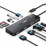 Lemorele USB C Docking Station Dual Monitor 10- in-1 Triple Display Laptop Hub Multiport Adapter w/2 HDMI 4K+VGA+3 USB3.0/2.0+TF/SD 2.0+Audio+100W PD, USB C Dongle for Mac/Dell/HP/Lenovo/Surface