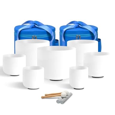 CVNC 440HZ 6-12 Inch Frosted Quartz Crystal Singing Bowls Chakra Set of 7 for Sound Healing with 2 PCS Travel Carry Case Bag