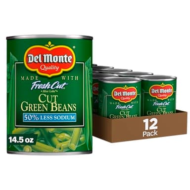 DEL MONTE FRESH CUT BLUE LAKE 50% Reduced Sodium Cut Green Beans, Canned Vegetables, 12 Pack, 14.5 oz Can