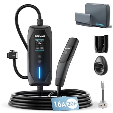 bokman for Tesla Mobile Charger Level 1& Level 2 (120/240V, 16A), 20ft Cable and NEMA 6-20 Plug+NEMA 5-15 Adapter NACS Connector for Models Y/X/3/S