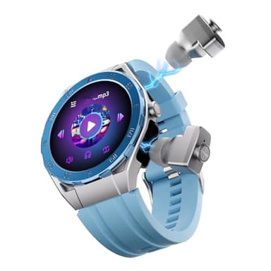 F33 Smart Watch with Earbuds 3 in 1 MP3 Bluetooth Headset 1.43 Inch Smartwatch Built-in Wireless Earbuds Speaker Round Fitness Tracker Body Health Monitor 512MB Memory Local Music Player (Blue)