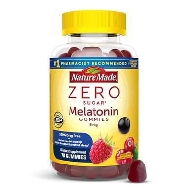 Nature Made Zero Sugar Melatonin 5mg Sleeping Gummies for Adults Extra Strength, 100% Drug Free Sleep Aid, Aspartame Free, 70 Sugar Free Melatonin Gummies, 70 Day Supply