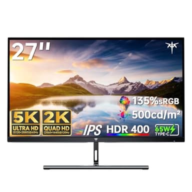 KTC 5K Monitor 27 Inch: Dual Mode 5K (5120x2880) @60Hz / 2K@160Hz Computer Monitor, 99% DCI-P3, 100% sRGB, ΔE＜2, Type-C 65W, HDMI & DP, HDR400, Compatible with Mac mini, H27P3