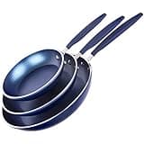 Granitestone 3 Pc Non Stick Frying Pans Set, Nonstick Frying Pans Nonstick 8/10 / 12 Inch Pan Skillets for Cooking with Stay Cool Handles, Induction Cookware, Dishwasher/Oven Safe, Non Toxic - Blue