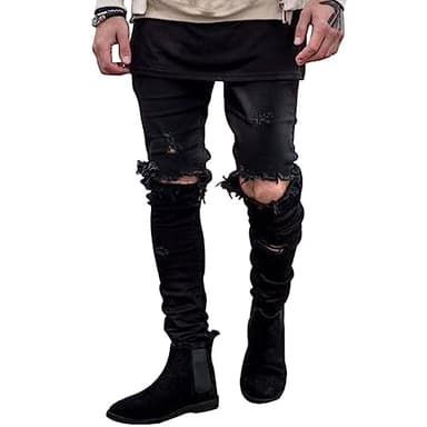 HUNGSON Men's Ripped Skinny Jeans Stretchy Slim Fit Jeans Pants for Men