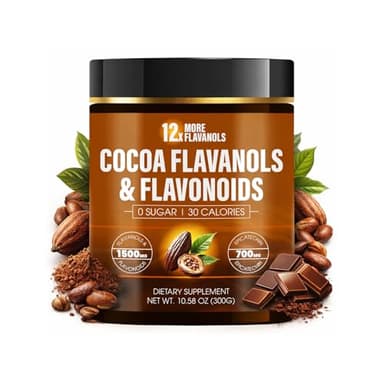 High Flavanol Cocoa Powder, 1800mg per Serving with Cocoa Flavanols, Flavonoids & 800mg Epicatechin, Improve Circulation, Energy, Nitric Oxide, Heart & Brain Support Supplement, 300g (1, Ounce, 10)