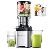 AMZCHEF Cold Press Juicer, Juicers Machines - 5.2" Large Feed Chute for Whole Fruits & Vegetables, Stainless Steel Slow Masticating Juice Easy to Clean, Large Auger, Triple Strainers, Silver