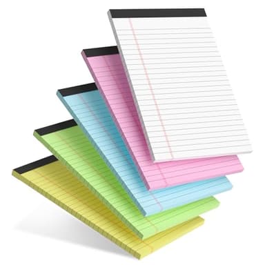 5pcs Small Note Pads 5x8 Notebook College Ruled Legal Pads Color Notepads 5 Pack Study Back Writing Pads 5 x 8 Perforated Narrow Ruled Pads of Paper for School & Office Supplies 30 Sheets/Pack