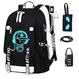 RM Family School Backpack for Boys Print Backpack Teenagers Anime Large School Bag Outdoor Reflective Daypack.Luminous Pattern Travel Laptop Backpack - With Usb Charging Port Headphone port