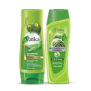 Vatika Naturals Cactus Shampoo & Conditioner Combo – Strengthens Weak Hair, Repairs Damage, Deeply Hydrates & Reduces Breakage, With Cactus & Henna for Smooth, Healthy Hair, 400ml