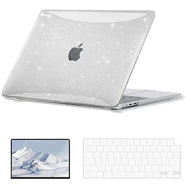 EooCoo Case Compatible with MacBook Air 13 inch M5 2026-2022 Release M4 M3 M2 A3449 A3240 A3113 A2681, Glitter Hard Shell&Keyboard Skin Cover&Screen Protector for Mac Air 13.6 inch, Sparkly Clear
