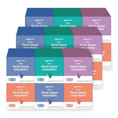 Amazon Basics Facial Tissues with Lotion, 2-Ply, 1350 Count (18 Packs of 75), Cube Box, (Packaging May Vary)