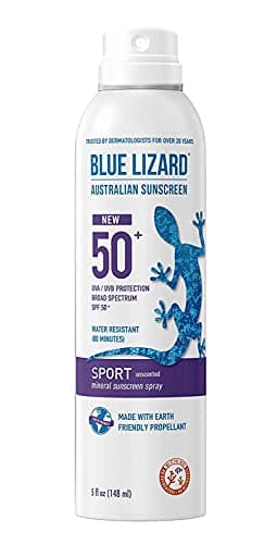 BLUE LIZARD Sport Mineral Sunscreen Spray SPF 50+, Dermatologist-Recommended Brand, Broad-Spectrum UVA/UVB Protection, Water-Resistant, Zinc Oxide Formula, Vegan, 5 fl oz