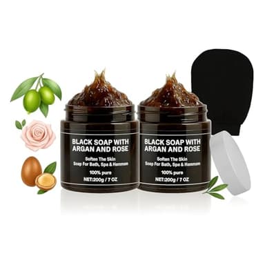 ZAWINA Morocco Black Soap with Argan and Rose, Morocco Black Beldi Soap, Moroccan Hammam Kit, Traditional Hammam Exfoliating Body Cleanser, Argan Oil & Rose – Deep Cleansing, Softens Skin (2)