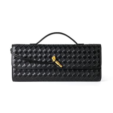 Joryin Woven Purse For Women Evening Clutch Woven Leather Handbags Crossbody Bag Suede Purse Black Formal Evening bag