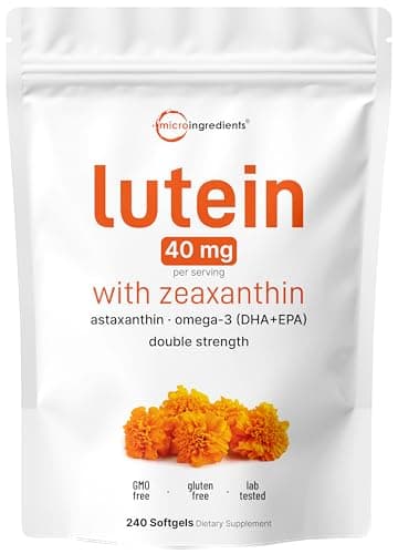 Micro Ingredients Lutein & Zeaxanthin 40mg Softgels, 240 Count, with Astaxanthin, Omega-3s, & Phospholipids | Eye + Vision Health Vitamins | Third Party Tested, Non-GMO, Gluten Free