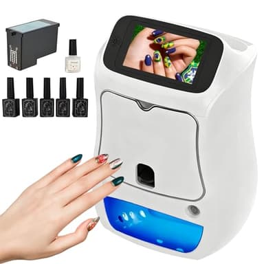 HNBYLMM 3D Automatic Nail Art Printer, 5'' Touchscreen Smart Nail Painting Machine, 10s Fast Print & Cure, 2000+ Designs, APP Control, 4800 DPI Resolution, for Home Use and Nail Studios White
