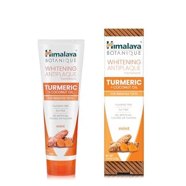 Himalaya Botanique Whitening Antiplaque Toothpaste, Mint Flavor with Turmeric & Coconut Oil - Whitening Toothpaste Without Fluoride for Brighter Teeth - Vegan, SLS Free, Gluten Free, 4 oz