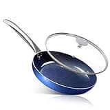 MICHELANGELO 8 Inch Frying Pan Nonstick with Lid - Small Fry Pan with Lid, Non-Toxic Skillet with Ceramic Coating, Non Stick Small Pan with Ergonomic Handle, Blue