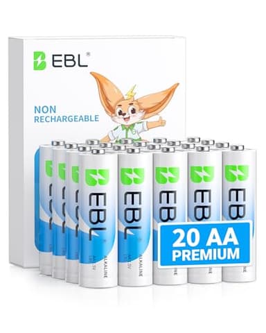 EBL AA Batteries 20 Pack Non-Rechargeable 1.5V Alkaline Double A Batteries, Long-Lasting Alkaline AA Battery for Household Devices, 10-Year Shelf Life