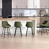 Zesthouse Swivel Bar Stools Set of 4, Modern Counter Height Barstools with Backs, 26'' Upholstered Linen Fabric High Chairs for Island Kitchen, Counter Height Chairs with Metal Legs, Green