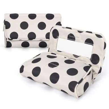 Hibilog Women’s Cute Nylon Makeup Bag with Built-in Mirror, Protable Lightweight Cosmetic Bag, Trendy Toiletry Bag for Travel