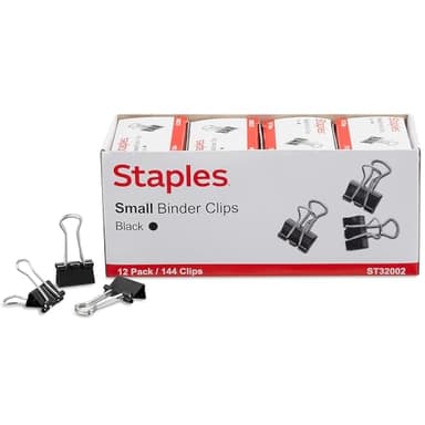 Staples Binder Clips, Small Size, 0.38" Capacity, Black, 144 Pack – Compact Clips for Documents, Notes & Office Use