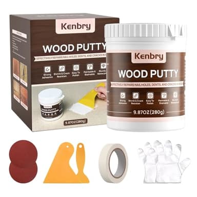 Wood Filler, Wood Putty, 9.87 oz All Purpose White Wood Filler Putty and Wood Putty Filler Paintable Sandable Stainable for Furniture, Cracks, Holes, Water Resistant for Indoor and Outdoor Use