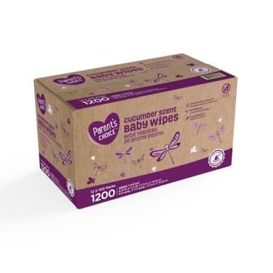 Parents Choice Baby Wipes, 12 packs of 100 (1200 count) (Cucumber Scent)