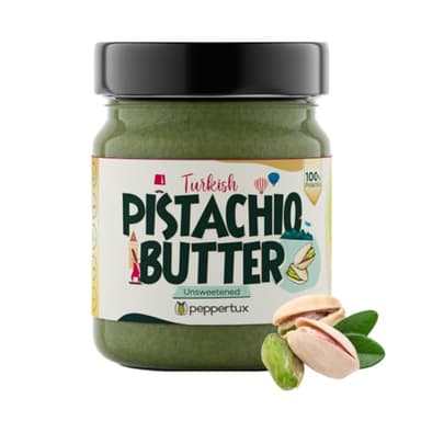 Peppertux Farms 100% Pistachio Butter - Natural Vegan Spread Pistachio Paste for Baking, Cake, Ice Cream, Cookie & More - Gluten-Free, High Protein Turkish Pistachios Flavoring - Unsweetened (7oz)