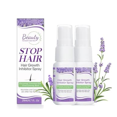 Painless Permanent Hair Removal Inhibitor Spray - 2 Pack Lavender Stop Hair Growth for Face, Arms, Legs, Armpits - 20ml Each