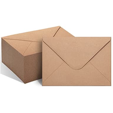 50 Packs of A7 Envelopes for Invitation, Kraft 5x7 Envelopes with V Flap, Great for Graduation, Invitation, Baby Shower, Wedding and RSVP Cards (Brown)