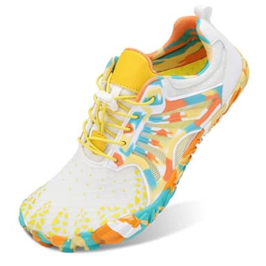 Scurtain Unisex Mens Womens Athletic Hiking Water Shoes for Women Men Quick Dry Barefoot Swim Shoes Beach Shoes Pool Shoes for Women Men Aqua Sports with Drainage Beige/Yellow 6.5 W/5 M