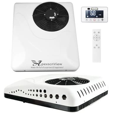 DC 12V RV Rooftop Air Conditioner, 8530 BTU Fahrenheit Ultra-Thin Rooftop AC Unit for Cooling and Heating, Easy Install Non-Ducted Electric Parking AC for Camping Vehicles, SUV, Etc. (12V)