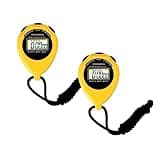 Stopwatch Sport Timer, 2 Pack Large Display Digital Stopwatch Timer with Date Time, No Alarm Silent Easy to Set Stopwatches for Sports, Coaches, Kids, Swimming and Running (Yellow)