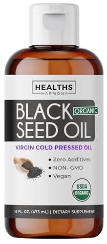USDA Organic Black Seed Oil Liquid (16 fl oz) Premium Cold-Pressed Nigella Sativa Producing Pure Black Cumin Seed Oil - Antioxidant Supplement - Vegan, Gluten-Free, & Non-GMO (No Pills or Capsules)