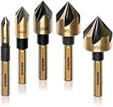 NEIKO 10218A Countersink Drill Bit Set for Wood and Metal, 1/4” Tri-Flat Shank, 5 Piece Countersink Bits, M2 High Speed Steel