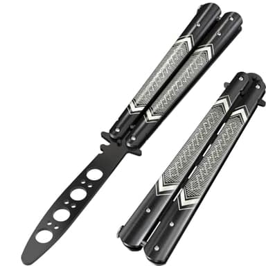 GOOD WORKER Butterfly Trainer - Practice Balisong Butterfly Knives NOT Real NOT Sharp Blade - Cool Design - Black Dull Trick Butterfly - Butter Fly Training - Fathers Day Dad Gift K14B