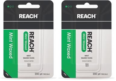 REACH Waxed Dental Floss, Mint, Plaque Remover for Teeth, Shred Resistant, Floss Slides Smoothly, Easy to Use, Waxed, Deep Cleaning Teeth, Oral Care, PFAS Free, for Adults & Kids, 200 yd (Pack of 2)